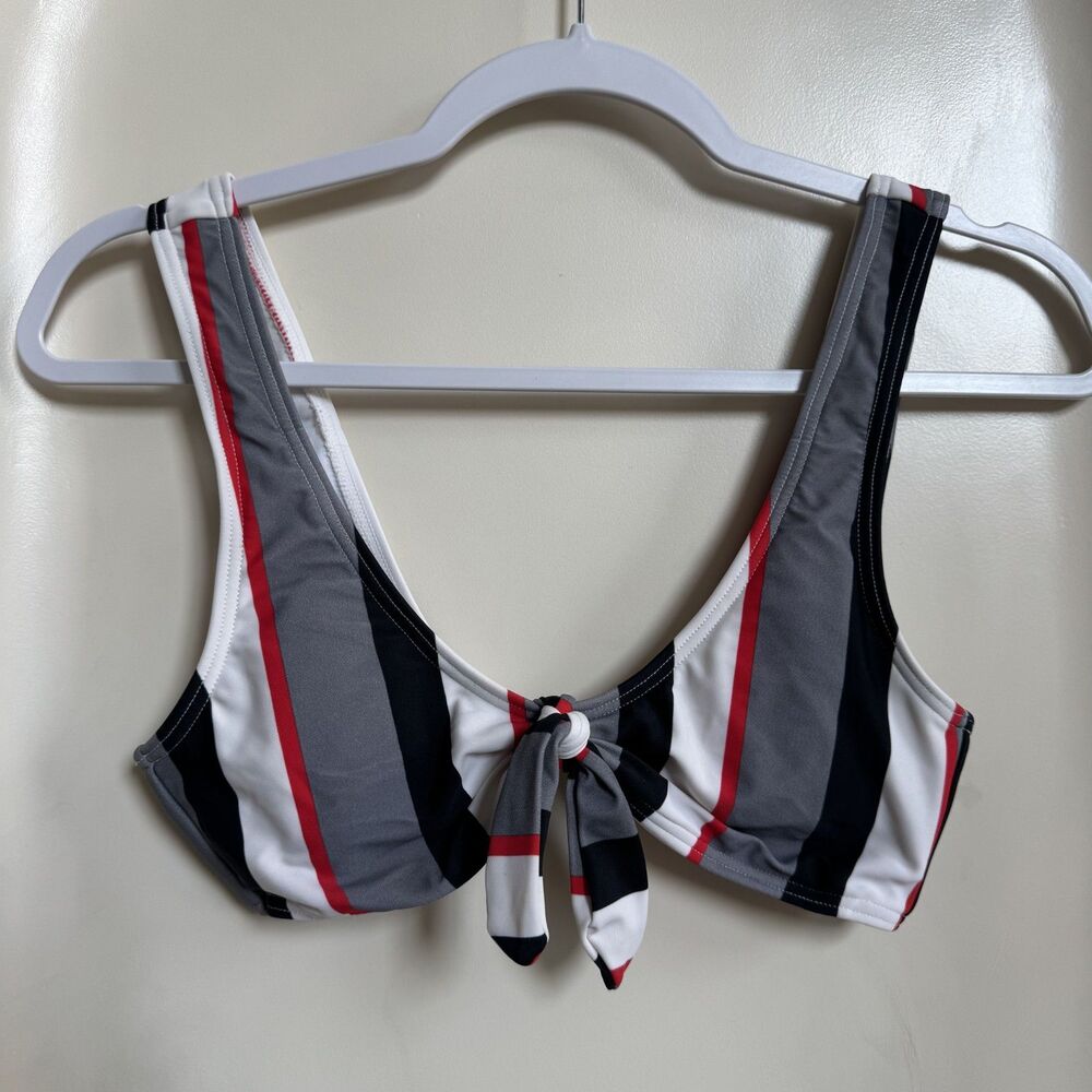 Buckle Island Soul Gray, White, and Red Striped Bikini Top Size Small
